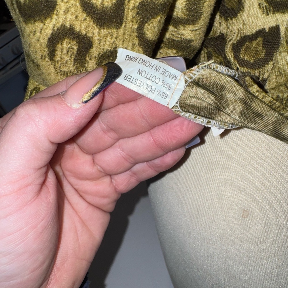 Women’s Y2K Olive Green Animal Print Lace-Up Top with Butterfly Embroidery - Picture 6 of 10